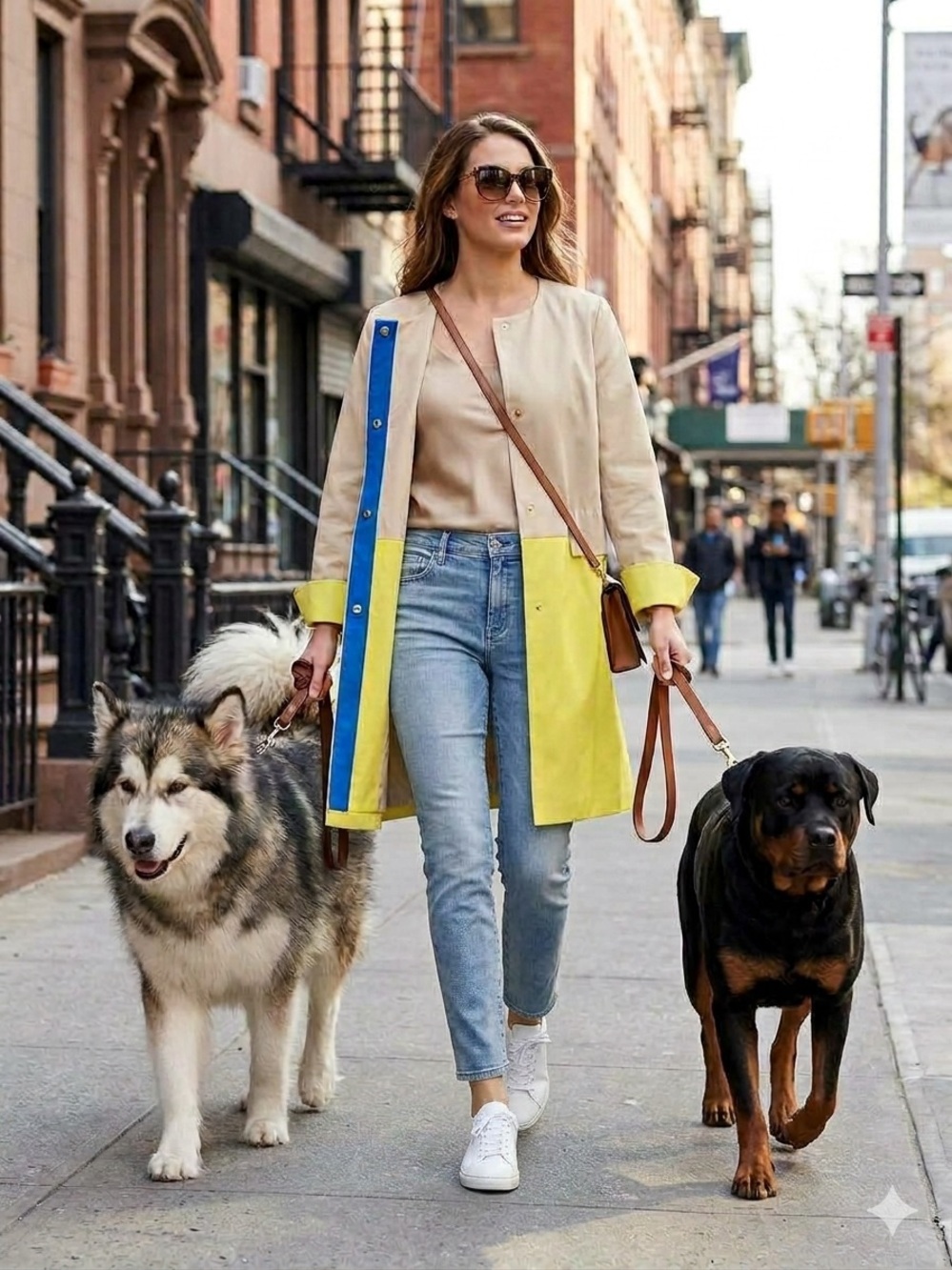 Tahari Colorblock Trench Coat in Cream, Yellow & Blue